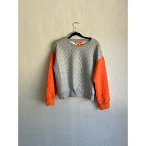 Anthropologie English Rose Quilted Woman Grey & Orange Sweater, size small